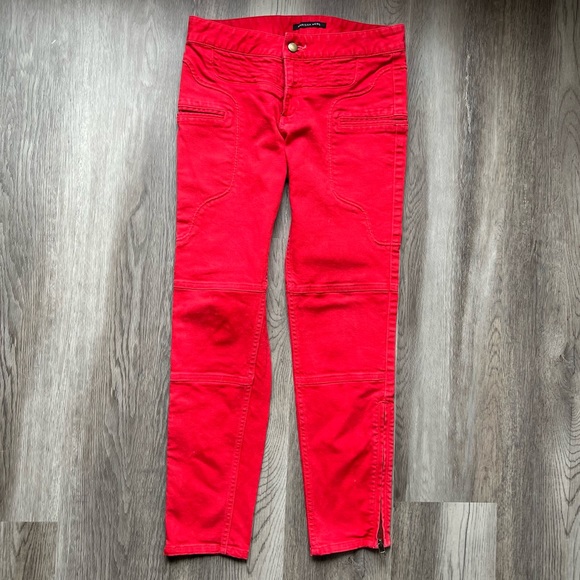 Marissa Webb Red Moto Skinny Jeans Zip Ankle Crop Fitted Denim Biker Pants 27 - Picture 3 of 12